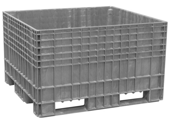 48" by 44" by 29" bulk container, engineered for agricultural harvesting or industrial manufacturing.
